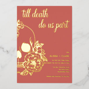 Invitación Con Relieve Metalizado Hasta que la Muerte nos Separe Cráneo Moderno de B