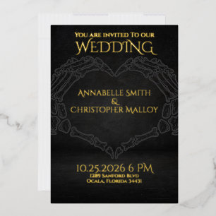 Invitación Con Relieve Metalizado Hasta que la Muerte nos Separe Manos de Corazón de