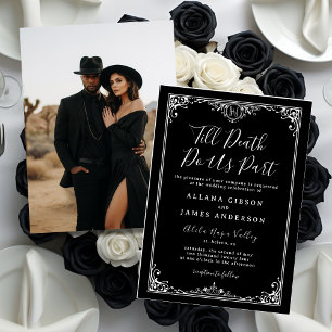 Invitación Con Relieve Metalizado Hasta que la Muerte nos Separe Monograma Gótico de