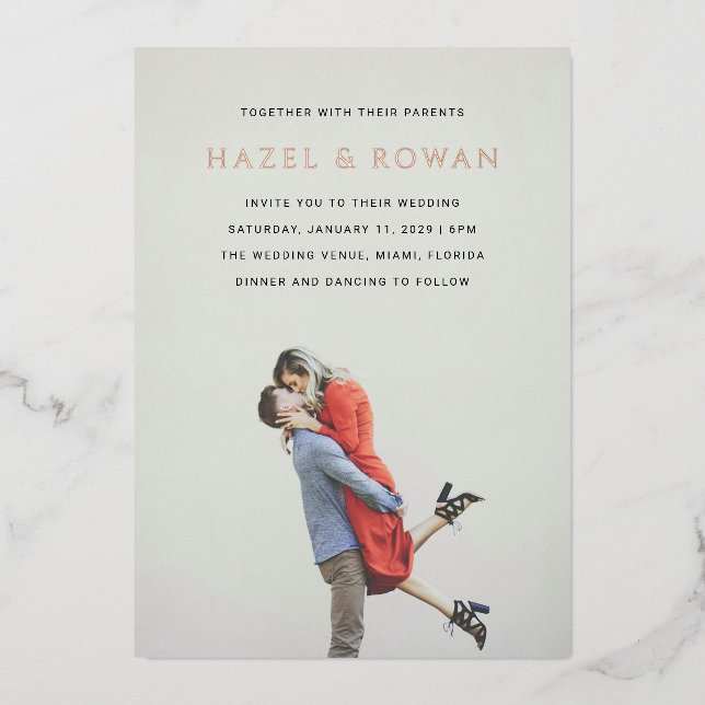 Invitación Con Relieve Metalizado Hazel Photo Modern Boda (Anverso)