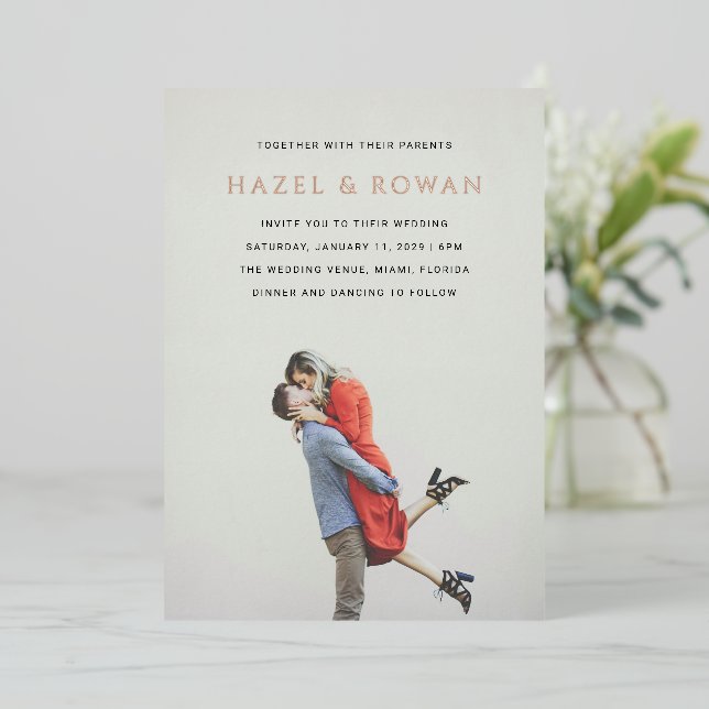 Invitación Con Relieve Metalizado Hazel Photo Modern Boda (Anverso de pie)