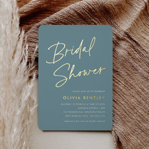 Invitación Con Relieve Metalizado Hazy Verde azulado   Ducha de novias con guión Min