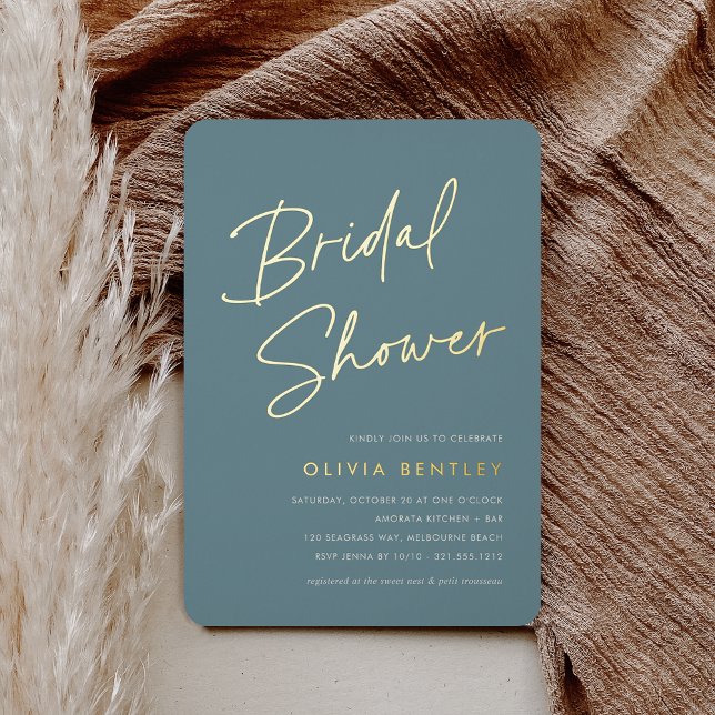 Invitación Con Relieve Metalizado Hazy Verde azulado | Ducha de novias con guión Min (Subido por el creador)