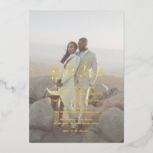 Invitación Con Relieve Metalizado Heather Elegant Minimal Modern Bridal Shower