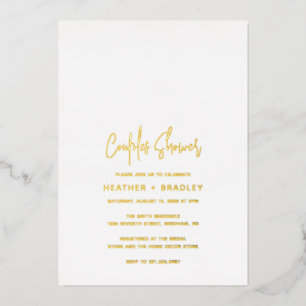 Invitación Con Relieve Metalizado Heather Elegant Minimal Parejas Modernas Ducha