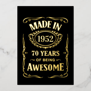 Invitación Con Relieve Metalizado Hecho en 1952 70 años siendo increíble 2022 cumple