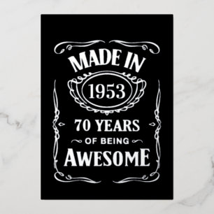 Invitación Con Relieve Metalizado Hecho en 1953 70 años siendo increíble 2023 cumple