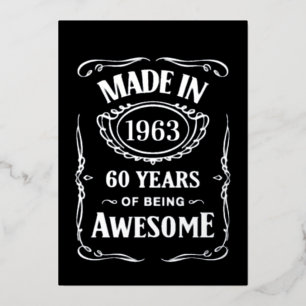 Invitación Con Relieve Metalizado Hecho en 1963 60 años siendo increíble 2023 cumple