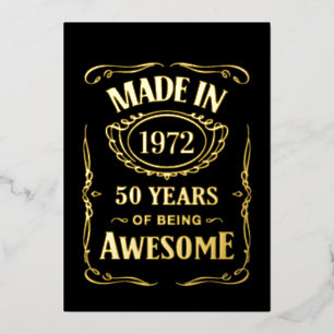 Invitación Con Relieve Metalizado Hecho en 1972 50 años siendo increíble 2022 cumple