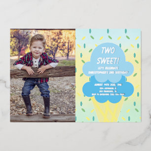 Invitación Con Relieve Metalizado Helado Cumpleaños 2