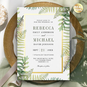 Invitación Con Relieve Metalizado Helechos Verdes Lujuriantes Foto Todo en Uno Boda