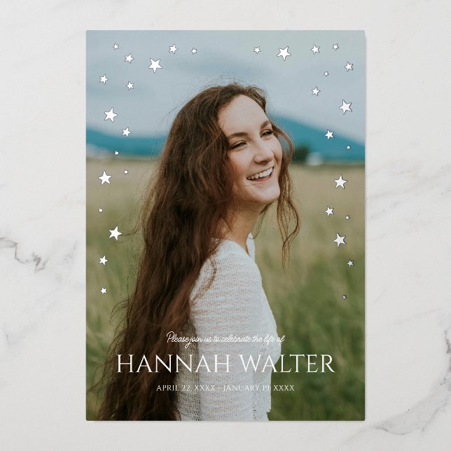 Invitación Con Relieve Metalizado Hermosa celebración de la vida en North Star (Anverso)