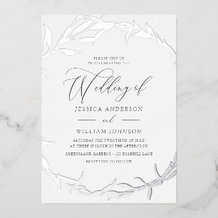 Invitación Con Relieve Metalizado Hermosa Corona de Hoja de Plata de Papel de Estaño