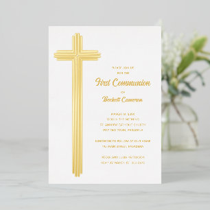 Invitación Con Relieve Metalizado Hermosa Cruz Primera Comunión Oro