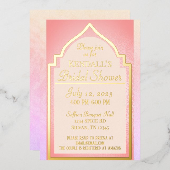 Invitación Con Relieve Metalizado Hermosa ducha de novias en India (Anverso/Reverso)