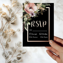 Invitación Con Relieve Metalizado Hermosa flor rosa en la Rosa RSVP de Boda de Oro