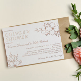 Invitación Con Relieve Metalizado Hermosa lluvia de pareja con flores en línea de or