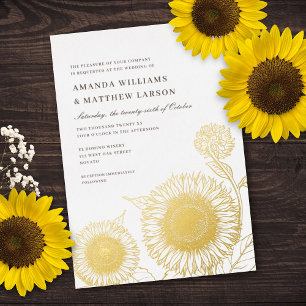 Invitación Con Relieve Metalizado Hermosa y elegante girasoles otoño boda real
