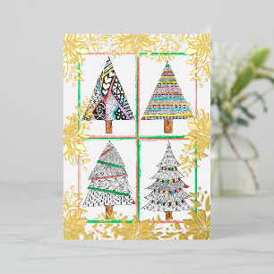 Invitación Con Relieve Metalizado Hermosas Holly y Adornos Navideños Bendiciones F