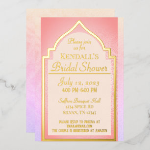 Invitación Con Relieve Metalizado Hermosas Noches Árabes Indias Bridal Shower