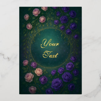 Invitación Con Relieve Metalizado Hermosas Rosas Románticas Purpúreas y Rosadas