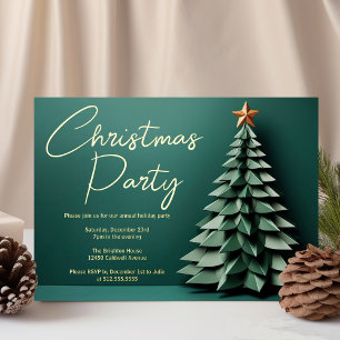 Invitación Con Relieve Metalizado Hermoso árbol artístico de Navidad verde dorado