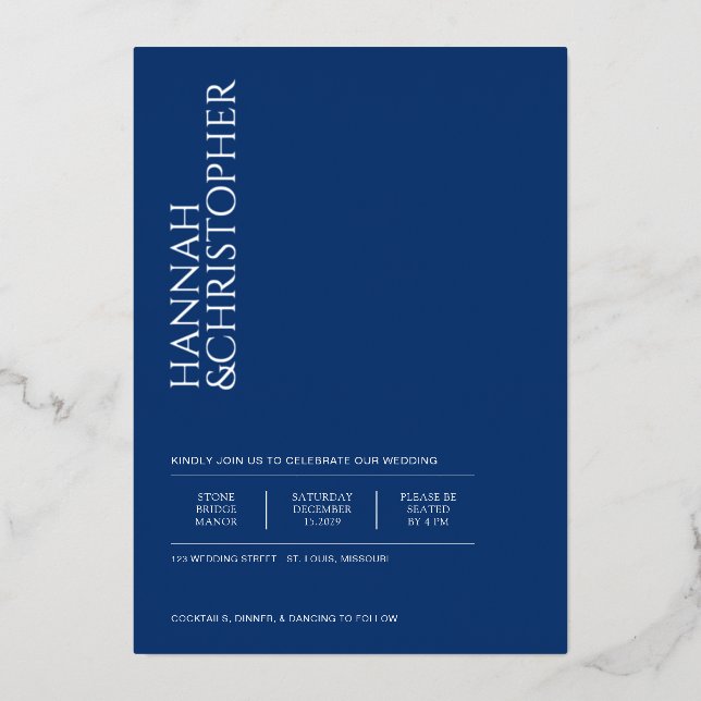 Invitación Con Relieve Metalizado Hermoso Boda azul (Anverso)