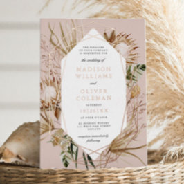 Invitación Con Relieve Metalizado Hermoso Boda de marco geométrico botánico Boho