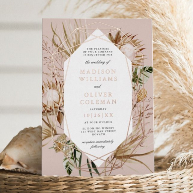 Invitación Con Relieve Metalizado Hermoso Boda de marco geométrico botánico Boho (Subido por el creador)
