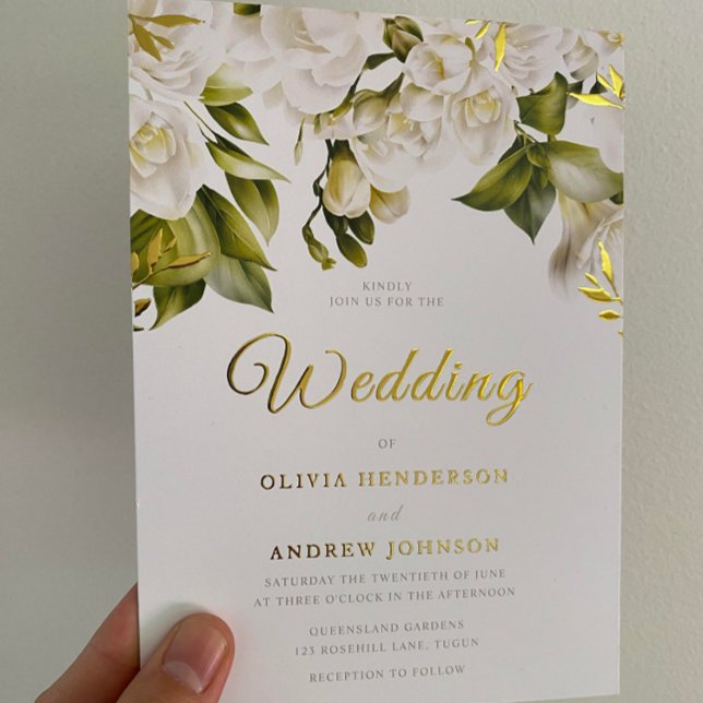 Invitación Con Relieve Metalizado Hermoso Boda floral blanco Golden (Subido por el creador)