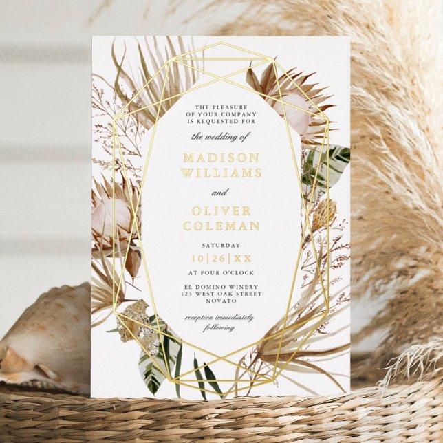 Invitación Con Relieve Metalizado Hermoso Boda geométrico botánico Boho (Subido por el creador)