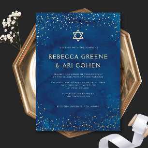 Invitación Con Relieve Metalizado Hermoso cielo estrellado judío de boda azul oscuro