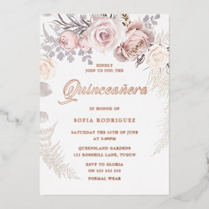 Invitación Con Relieve Metalizado Hermoso Corona de Rosado Rosa Dorado Fiesta Quince