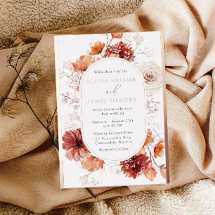 Invitación Con Relieve Metalizado Hermoso marco floral boho boda rosa dorado