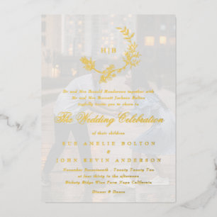 Invitación Con Relieve Metalizado Hermoso Monograma de ORO floral Boda fotográfico