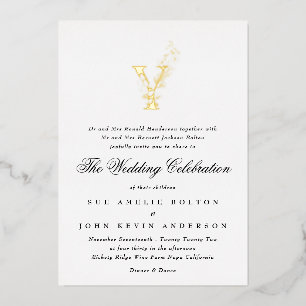 Invitación Con Relieve Metalizado Hermoso Monograma Floral Elegante de BODAS en Oro