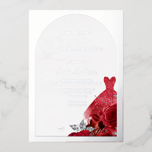 Invitación Con Relieve Metalizado Hermoso vestido rojo de quinceañera floral con rub