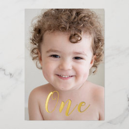 Invitación Con Relieve Metalizado Hermosos niños primer cumpleaños Fiesta foto y oro