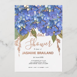 Invitación Con Relieve Metalizado Hidrangea azul florece ducha de novia personalizad