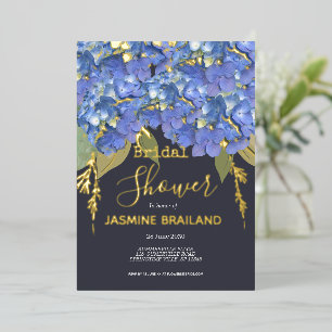 Invitación Con Relieve Metalizado Hidrangea azul florece ducha de novia personalizad
