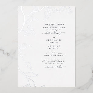 Invitación Con Relieve Metalizado Hiedra de papel de plata para boda de ambos padres