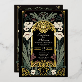 Invitación Con Relieve Metalizado Hierro forjado vintage y Art Nouveau temperamental