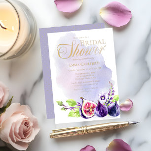 Invitación Con Relieve Metalizado Higos Boho Morado Lavanda Floral Despedida de Solt