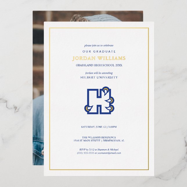 Invitación Con Relieve Metalizado Hilbert College H (Anverso/Reverso)