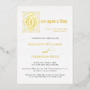 Invitación Con Relieve Metalizado Historia de Amor Érase Una Vez Boda Oro
