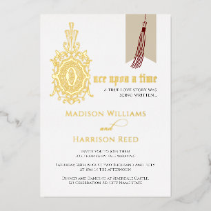 Invitación Con Relieve Metalizado Historia de Amor Érase Una Vez Boda Oro Real