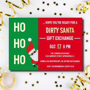 Invitación Con Relieve Metalizado HO HO HO Intercambio de Regalos Dirty Santa Fiesta