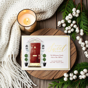 Invitación Con Relieve Metalizado Hogar dulce - Hemos movido la puerta de color rojo