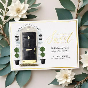 Invitación Con Relieve Metalizado Hogar dulce hogar Hemos movido la puerta de color