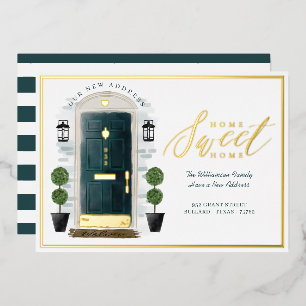 Invitación Con Relieve Metalizado Hogar Dulce Hogar Nos Hemos Mudado Puerta Acuarela